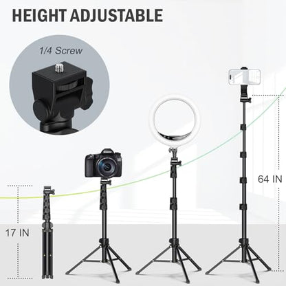Liphisy 64” Tripod for Cell Phone & Camera with Remote and Phone Holder