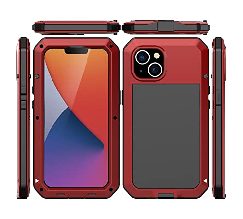 for iPhone 14 Plus Case,360 Full Body Protective Heavy Duty Shockproof Tough Armour Aluminum Alloy Metal Case with Silicone Built-in Screen Protector for Apple iPhone 14 Plus 6.7 Inch Red - color: Red