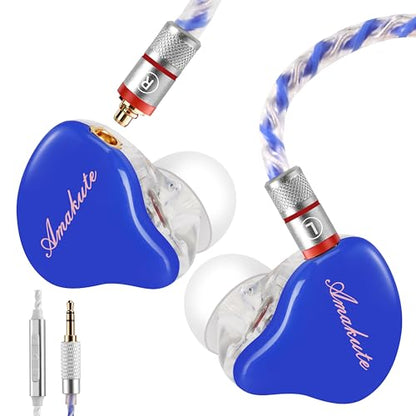 DEMAKE in-Ear Monitor with Detachable Silver-Plated,with mic - color: Blue Splicing, size: With Mic