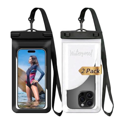 Waterproof Phone Pouch for iPhone 17 16 15 Pro Max IPX8 Black+White | Card Pocket, Lightweight, Large Cellphone Dry Bag, IPX8 Rated, Beach Essential, Cruise Ship, 2 Pack, 8.3 inch - color: B2-Black+White- 2 pack