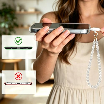 Agate Beaded Phone Wrist Strap for Women Men Stone Beads Charm Handmade Cellphone Chain Lanyard with Tether Tab - color: White-1, size: 6mm Beads