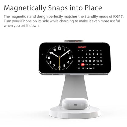 3 in 1 Charging Station for Apple Devices,Mag-Safe Charger Stand Fast Charging,Wireless Charger for iPhone 16/15/14/13/12 Series,& AirPods,& iWatch(USB-C Charger Included) - color: White