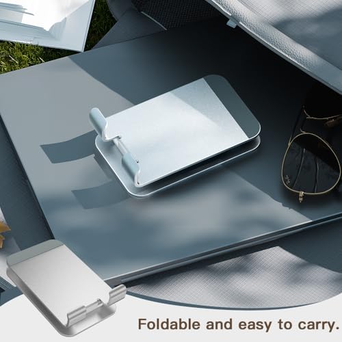 Phone Stand Holder for Desk Cell Phone iPhone 16 17 18 Pro Max Adjustable Foldable Portable Metal Desktop Office Table Bedside Nintendo Switch 2 Airplane Travel