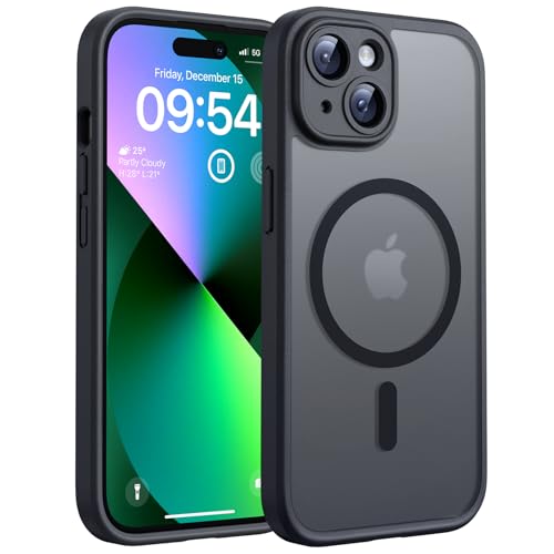 TOCOL Magnetic for iPhone 13 Case, Upgraded Full Camera Protection, Compatible with Magsafe, Drop Protection, Translucent Matte Back Bumper Phone Cover 6.1-Inch (Black) - color: Matte Black, size: Iphone 13