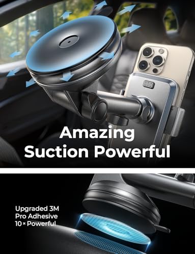 LISEN for iPhone 18 Pro Max Car Phone Holder 2-in-1 Suction Cup Mount-Black