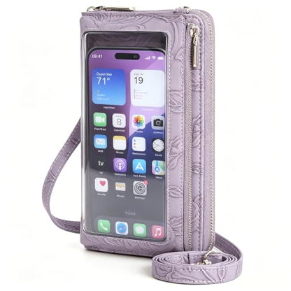 GOIACII Phone Purse Crossbody Bags for Women Small Travel Wallet Touch Screen RFID Blocking - color: A11 Purple Pattern