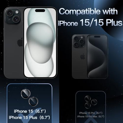 JETech Camera Lens Protector for iPhone 15/15 Plus, Midnight, 1 Set - color: Midnight