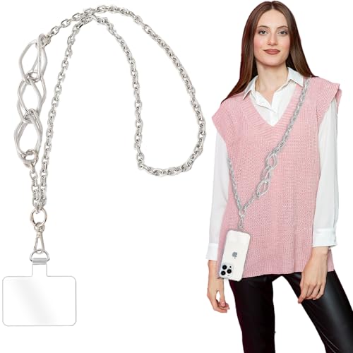 Crossbody Lanyard Strap, Durable Metal Cell Phone Chain, Universal Lanyard With Tether Tab, Detachable Chain Strap Compatible With Most Phone Bags and Purses - color: B