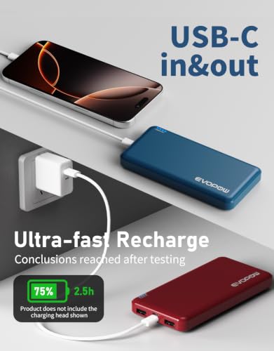 2-Pack Portable Charger, 10000mAh Power Bank, Travel Battery Pack - color: Blue&Red