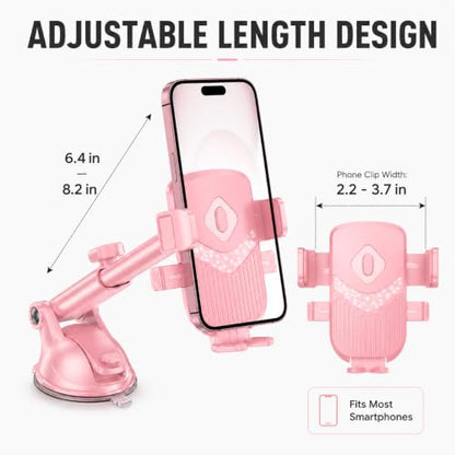 Pink Car Phone Holder, 360° Dashboard Windshield Air Vent Mount - color: Pink
