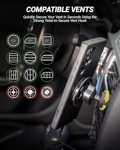 Scosche MagicMount MS Flex MagSafe Phone Holder for Car, Magnetic Phone Mount with StickGrip Suction Cup for Dashboard & Windshield, Includes Vent Clip for Vent Mount, Compatible with iPhone & Android