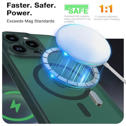 Magnetic Case for iPhone 13 Pro 6.1-Inch, [Compatible with Magsafe][Full Camera Protection] Ultra Slim Translucent Matte Shockproof Protection Phone Cover-Dark Green - color: Dark Green, size: iPhone 13 Pro