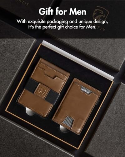 iwantit 3 in 1 MagSafe Wallet Men: Slim Bifold Money Clip + Smart Pop up Card Holder - Cash Strap, Men’s Minimalist Magnetic Wallet, ID Window, Premium Leather (Vegetable-tanned Khaki) - color: Vegetable-tanned Khaki