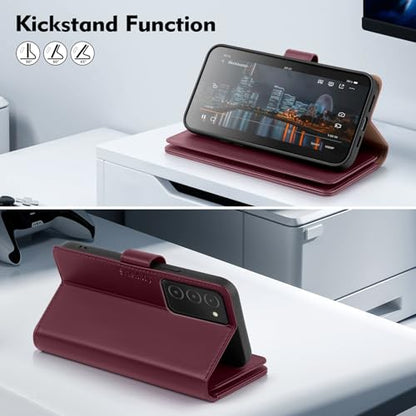 Shieldtop Compatible with Samsung Galaxy A03S US Wallet Case with Card Holder,RFID Blocking PU Leather Phone Case Folio Flip Shockproof TPU Protective Cover Credit Card Slots Women Men,Wine Red - color: Wine Red