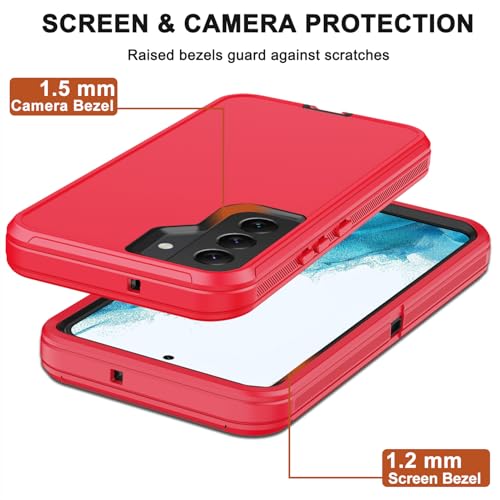 for Samsung Galaxy S22 Plus Case with Belt Clip Holster, 2X Screen Protector, [Military Grade Protection] Heavy Duty Full Body Shockproof Rugged Protective Cover for Samsung S22 Plus 5G Red - color: Red