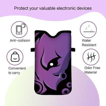 Men Women Neoprene Cell Phone Sleeve Pouch Case Bag with Crossbody Strap/Neck Lanyard 7.5 X 4.3 in (Purple Octopus Pattern) - color: Purple Octopus Pattern