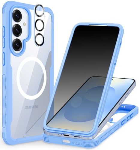 CENHUFO Magnetic Privacy for Samsung Galaxy S25 Plus Case, Full Body Phone Case with Built-in 9H Tempered Glass Privacy Screen Protector and Camera Lens Cover, Shockproof Bumper - Light Blue - color: Light Blue, size: S25 Plus