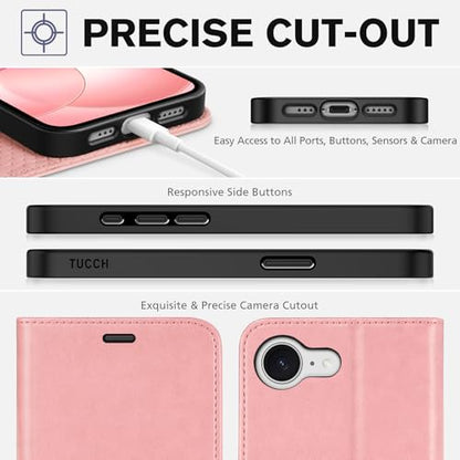 TUCCH Case Wallet for iPhone 17e 16e (6.1"), RFID Blocking Folio, Rose Gold | 4 Card Holders, Kickstand, PU Leather, Magnetic Closure, Shockproof TPU Shell, Protective Flip Cover - color: Rose Gold