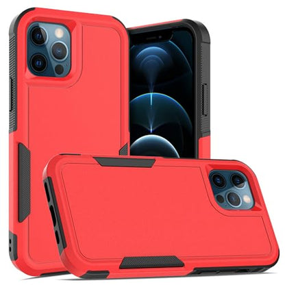 for iPhone 12 / iPhone 12 PRO Case: Dual Layer Protective Heavy Duty Cell Phone Case Shockproof Rugged Bumper Tough with Screen Protector - Military Grade Drop Tested for iPhone 12/12 PRO, Red - color: Red (PC) + Black (TPU)