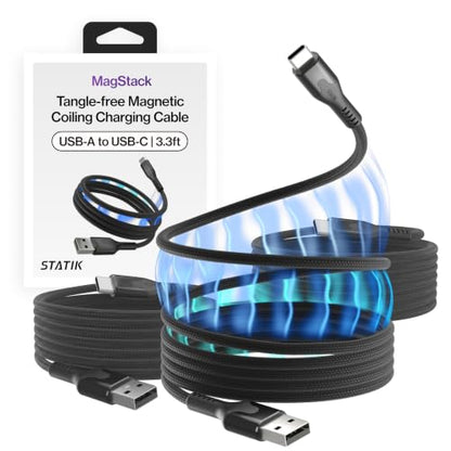 Statik MagStack USB A to USB C Coiling Magnetic Charging Cable, 27W - color: Black, size: 3ft (3 Pack), style: USB-A to USB-C