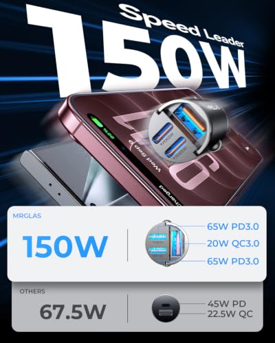 【Upgraded】 150W 3-Port iPhone 18 17 Pro Max Car Charger USB C Fast Charge - color: 3-Port Black