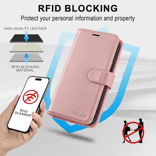 MONASAY Wallet Case for iPhone X/Xs with 3 Card Holders - Rosegold | Kickstand,RFID Blocking,6.6 feet of shock absorption,PU Leather,Strong Magnetic Closure,Fits 5.8 inch ONLY,screen Protector - color: Rosegold