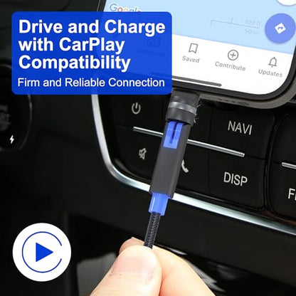 90-Degree Lightning Cable with 360 Degree Rotating Head for Apple-Carplay [MFi, 2.4A, Data Sync] Fast Charging Cable Right Angle iPhone Charger Cord for iPhone14 13 12 11 X 8 7 6 5 Pro Max SE Pod,6FT