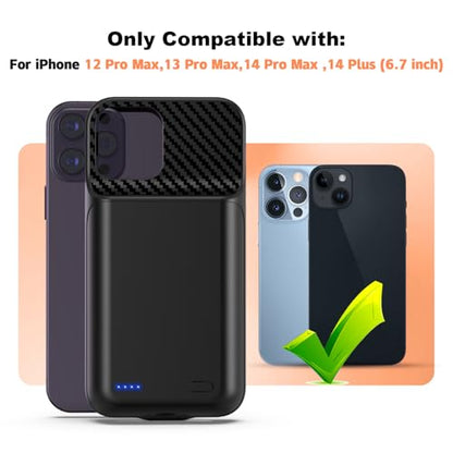 Battery Case for iPhone 12 ProMax ,13 ProMax, 14 ProMax, 14 Plus (6.7 inch) 2026 Upgraded High Capacity 13800mAh Battery Pack Rechargeable Charger Charging Case with Tempered Glass Screen Protector - size: iPhone 12 ProMax