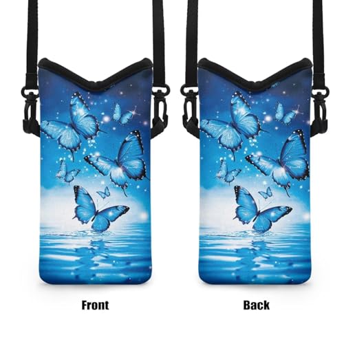 Men Women Small Crossbody Purses Mini Cellphone Pouch Case Phone Carrier Bag with Detachable Adjustable Strap for iPhone 16/15/14/13, Blue Butterfly Water Ripple Print - color: Blue Butterfly Water Ripple Print