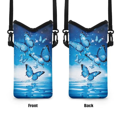 Men Women Small Crossbody Purses Mini Cellphone Pouch Case Phone Carrier Bag with Detachable Adjustable Strap for iPhone 16/15/14/13, Blue Butterfly Water Ripple Print - color: Blue Butterfly Water Ripple Print