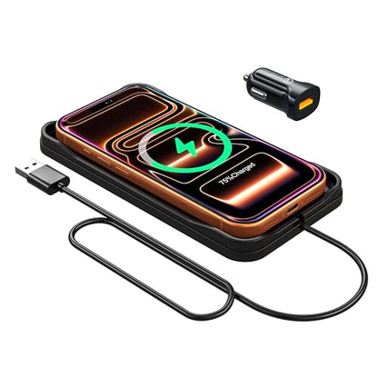 Wireless Car Charger Pad, Fast Car Wireless Chargers Charging pad Non Slip Car Wireless Phone Charger for iPhone 17/16/15/14/13/12 Pro, SE3/SE2/XS/X/XR/8, 30cm Cable