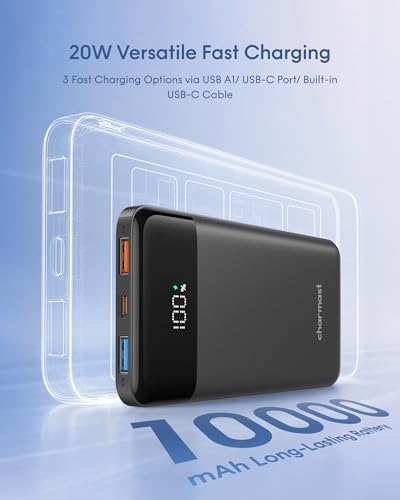 charmast Portable Charger Fast Charging,Built-in 4 Cables,6 Outs & 4 Inputs - color: Black