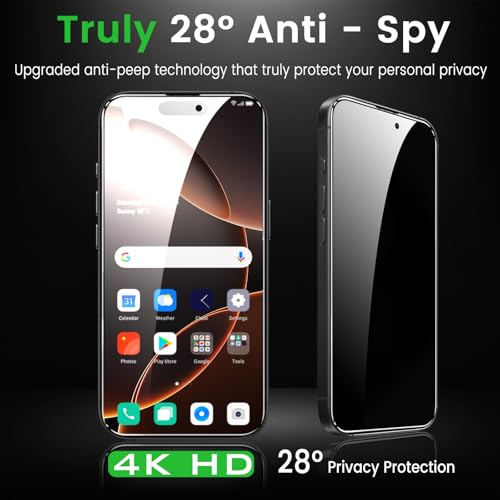 Romkasi 4 Pack Privacy Screen Protector for iPhone 16 Pro Max 6.9 Inch with 4 Pack Camera Lens Protector, Anti Spy Tempered Glass Film, Anti-Scratch, Touch Sensitive, Case Friendly - color: iPhone 16 Pro Max