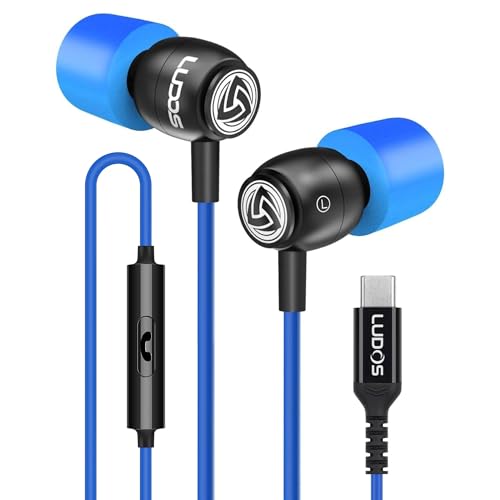 LUDOS Clamor USB C Headphones for iPhone 17 16 15 Pro Max Plus Air iPad Pro, 5 Years Warranty, USB-C Earbuds for Samsung Galaxy S26 S25 S24 S23 Ultra S22 S21 FE S20 A55 A54 A53, USB Type C Earphones - color: Blue, style: USB-C