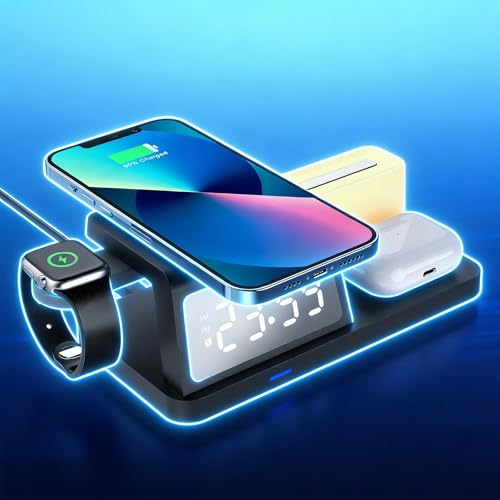 3-in-1 Wireless Charging Station with Digital Clock & Night Light, 15W Fast Qi-Certified Charger for Phones, Smartwatches & Earbuds | Charges 3 Devices Simultaneously, HT309 Black. - color: Multifunctional Alarm Clock Ht309 Black