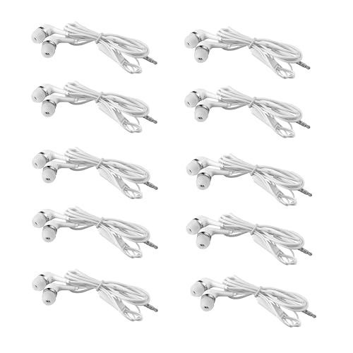 10-Pack Corded Earbuds with Microphone Headset/Headphones Bass Wired White Silicone Pad for iPod iPhone iPad Smartphone Tablet MP3 Player Laptop Computer 3.5mm Jack Plug