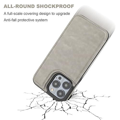 ONETOP for iPhone 15 Pro Max Wallet Case with Credit Card Holder,Gray | Kickstand,ID/Cash Holder,Case Wallet with Card Slots,Double Magnetic Clasp,Durable PU Leather Shockproof Cover for Women Men - color: Gray
