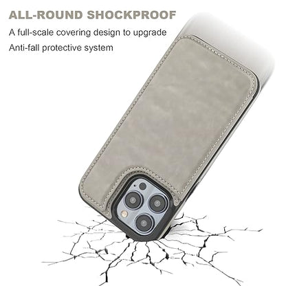 ONETOP for iPhone 15 Pro Max Wallet Case with Credit Card Holder,Gray | Kickstand,ID/Cash Holder,Case Wallet with Card Slots,Double Magnetic Clasp,Durable PU Leather Shockproof Cover for Women Men - color: Gray