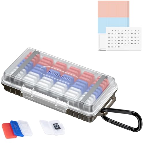 Dual Protect Waterproof MicroSD Card Case w 54 Small Plastic TF Card Cases - color: Transparent for 54 Micro SD（With Box）