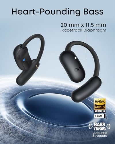 Soundcore AeroFit 2 by Anker Open Ear Earbuds, Open Ear Headphones, Earbuds - color: Black, style: Standard