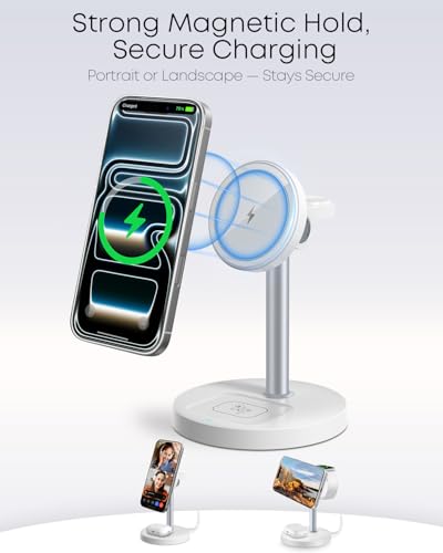 3 in 1 Magnetic Wireless Charging Station, 15W Charger for iPhone, White - color: White