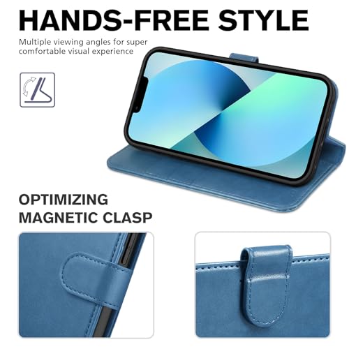 TUCCH Wallet Case for iPhone 13 (6.1") 2021, Flip Stand, Lake Blue | RFID Blocking, 3 Card Holders, Kickstand, PU Leather, Shockproof TPU Shell, Magnetic Closure, Protective Folio Cover - color: Blue (Light Blue)