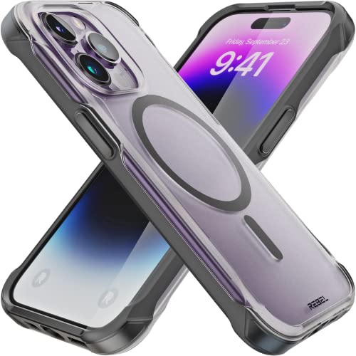 REBEL Clear Case for iPhone 14 Pro [Frosted Series Gen-4] Strong MagSafe Compatible, Translucent, Matte Texture, Protective Shockproof Bumpers, Metal Buttons, 6.1 Inch Phone Cover 2023 (Frosted Black) - color: Frosted Black, size: iPhone 14 Pro
