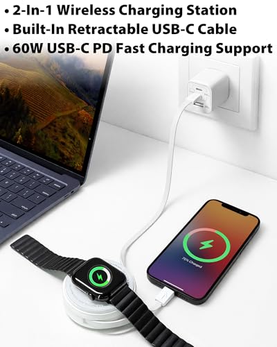 Travel Depot 2-in-1 Wireless Charger with Retractable USB-C Cable – 60W PD