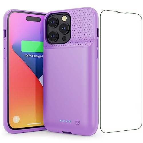 Battery Case for iPhone 14 Pro Max,14 Plus and 13 pro Max, Real 8600mAh Rechargeable Smart Extended Charging Case, Ultra-Slim Portable Protective Battery Pack (6.7 inch) Purple - color: Purple