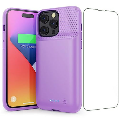 Battery Case for iPhone 14 Pro Max,14 Plus and 13 pro Max, Real 8600mAh Rechargeable Smart Extended Charging Case, Ultra-Slim Portable Protective Battery Pack (6.7 inch) Purple - color: Purple