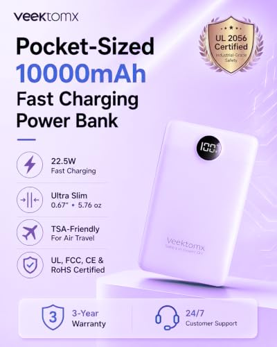 Portable Charger 10000mAh, Ultra Slim Power Bank Fast Charging (Purple) - color: purple