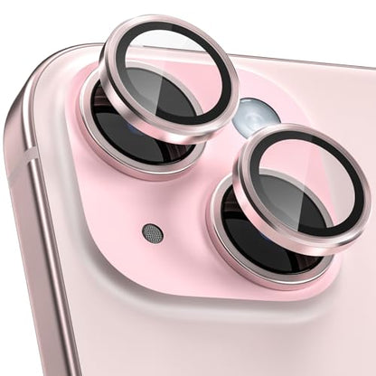 CloudValley for iPhone 15 Plus/iPhone 15 Camera Lens Protector, Ultra-HD Tempered Glass Camera Cover [Case-Friendly] Metal Individual Lens Screen Protective Ring, Pink - color: Pink