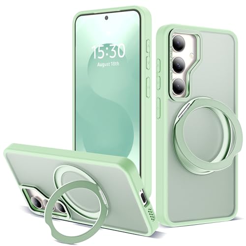for Samsung Galaxy S25 Plus Case with 360°Rotatable Magnetic Ring Stand Compatible with Mag-Safe Military Protection Shockproof Matte Translucent Phone Cases for Galaxy S25+,Green - color: Green, size: Samsung Galaxy S25 Plus