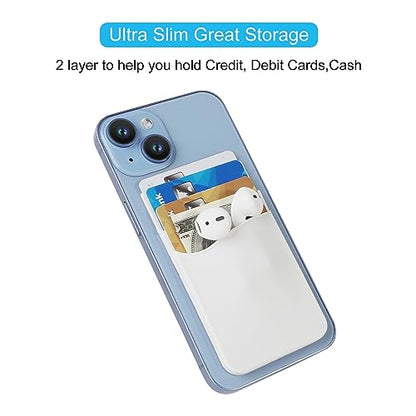 SS Phone Wallet, Card Holder for Phone Case Stick on Silicone Double Phone Pocket Suitable for iPhone Samsung Galaxy Any Smartphone 3 Pack - color: White White White